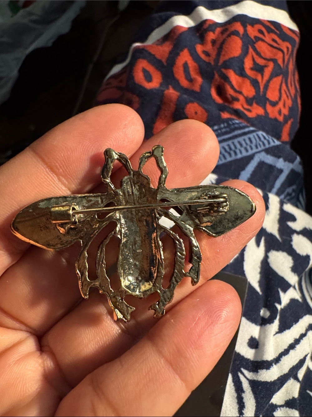 Crystal Bee Brooch Pin in Gold with Multicolor Rhinestones - Picture 3 of 4